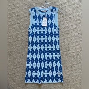 Zara Blue Patterned Dress NWT